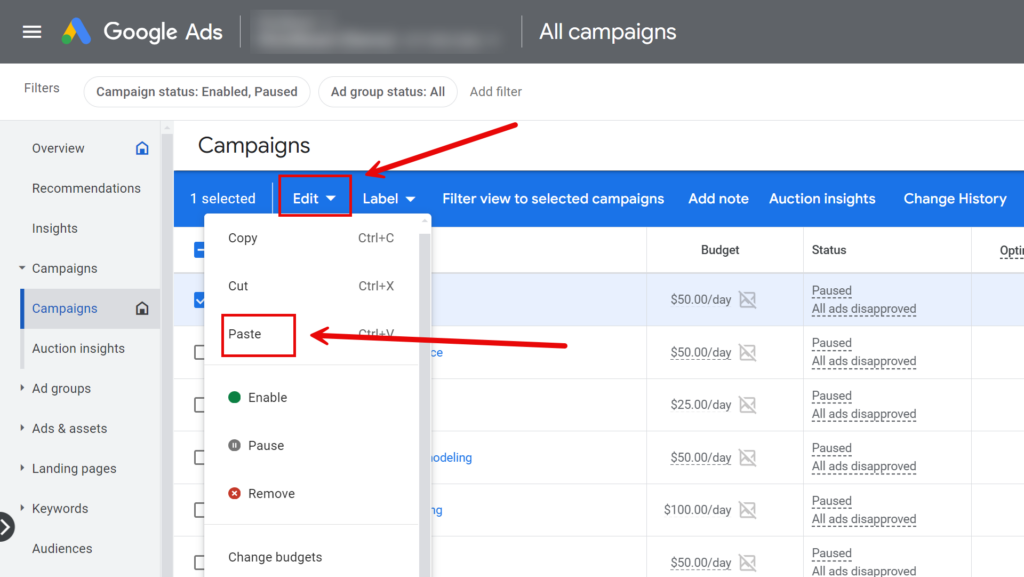 how to duplicate a google ad campaign step 4