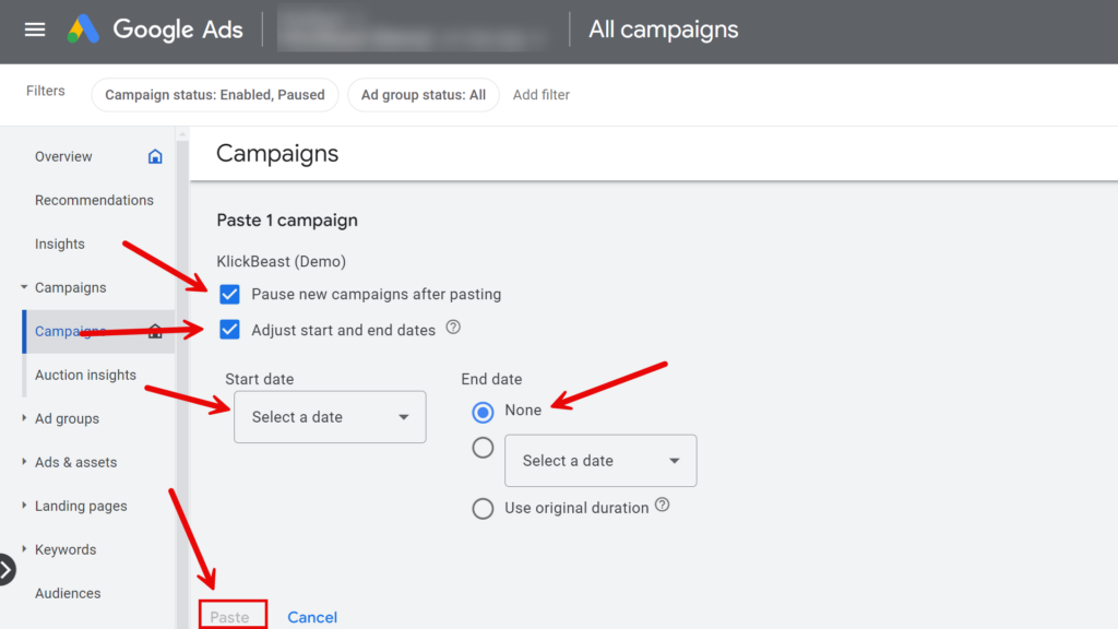 how to duplicate a google ad campaign step 6